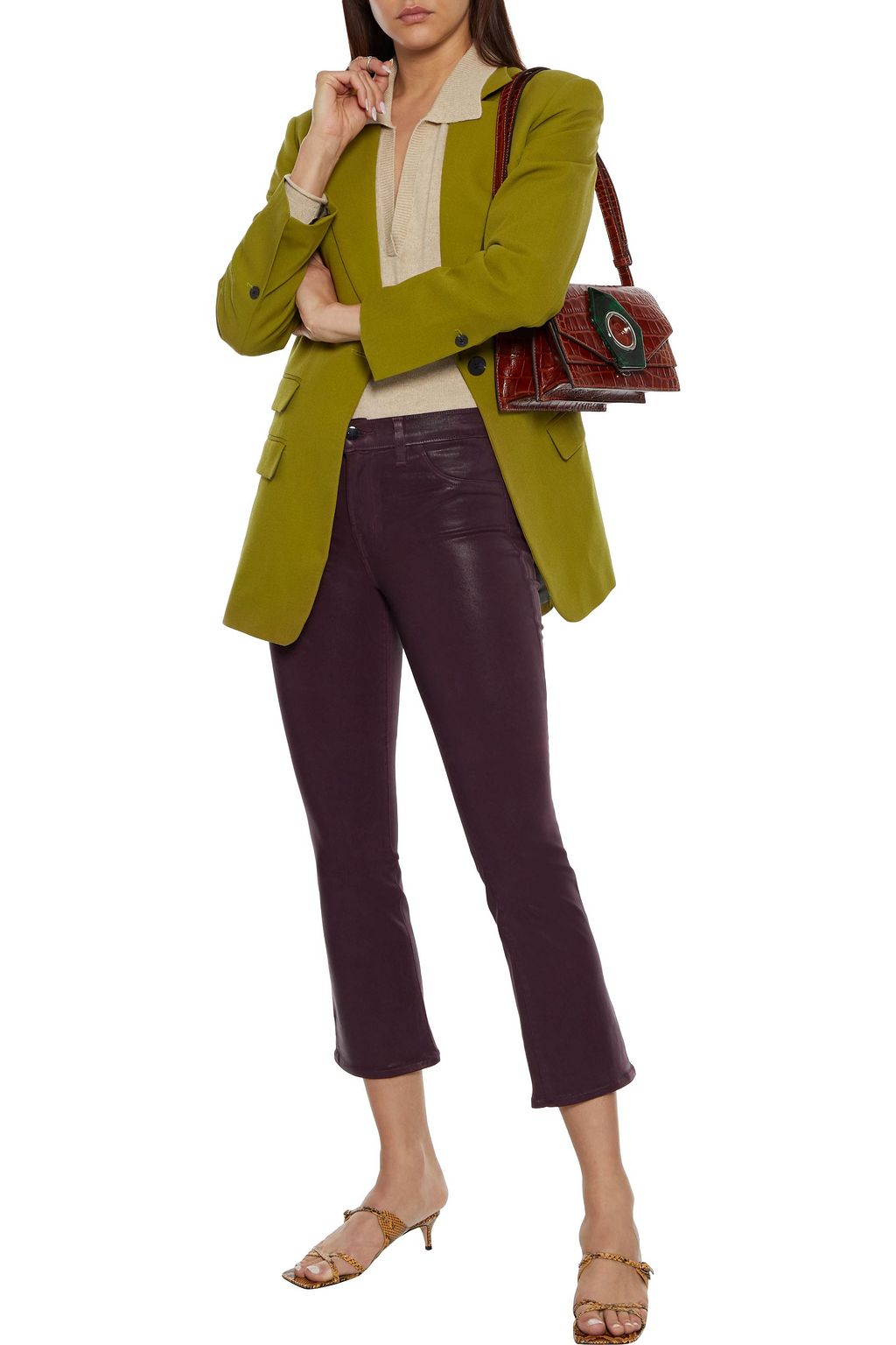 J BRAND Selena coated mid-rise kick-flare jeans