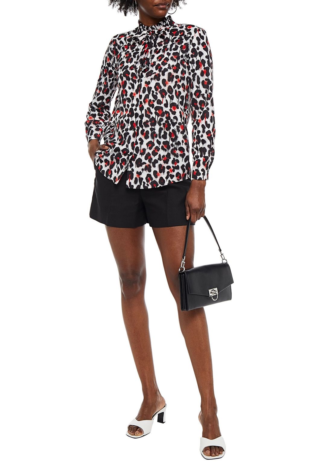 BOUTIQUE MOSCHINO Pussy-bow leopard-print shell blouse