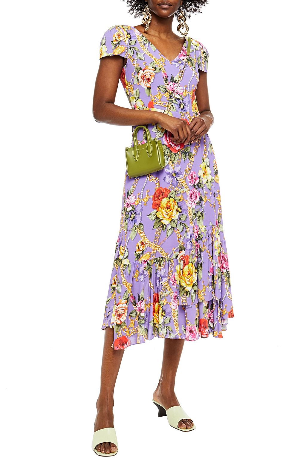 BOUTIQUE MOSCHINO Tiered floral-print crepe de chine midi dress