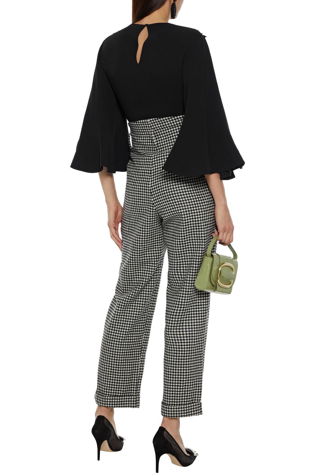 OSCAR DE LA RENTA Tulle-paneled embellished silk-blend crepe de chine top
