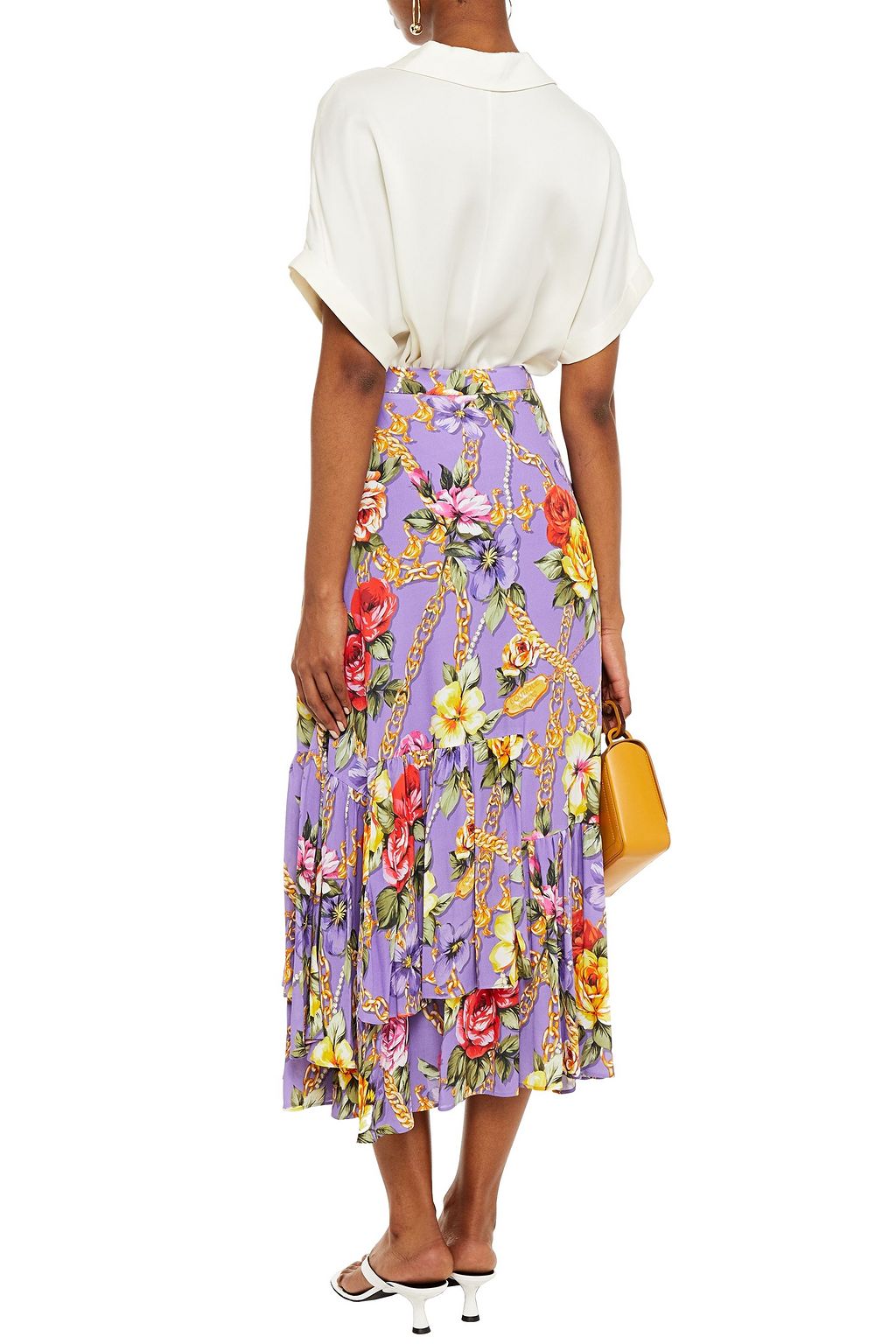BOUTIQUE MOSCHINO Asymmetric printed crepe de chine midi skirt