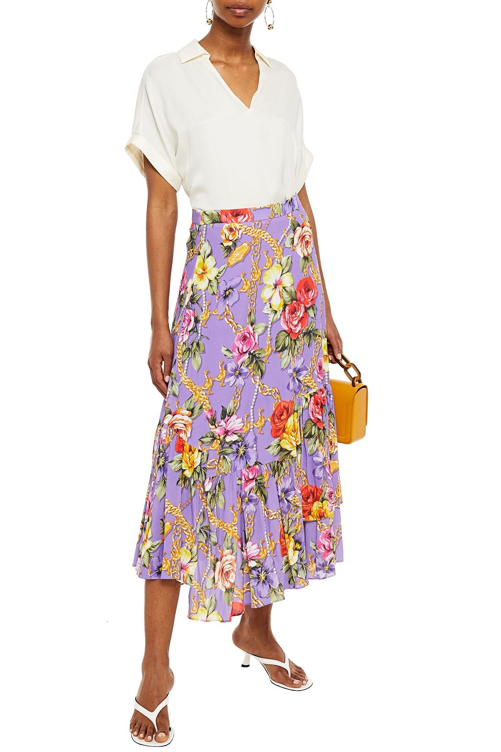 BOUTIQUE MOSCHINO Asymmetric printed crepe de chine midi skirt