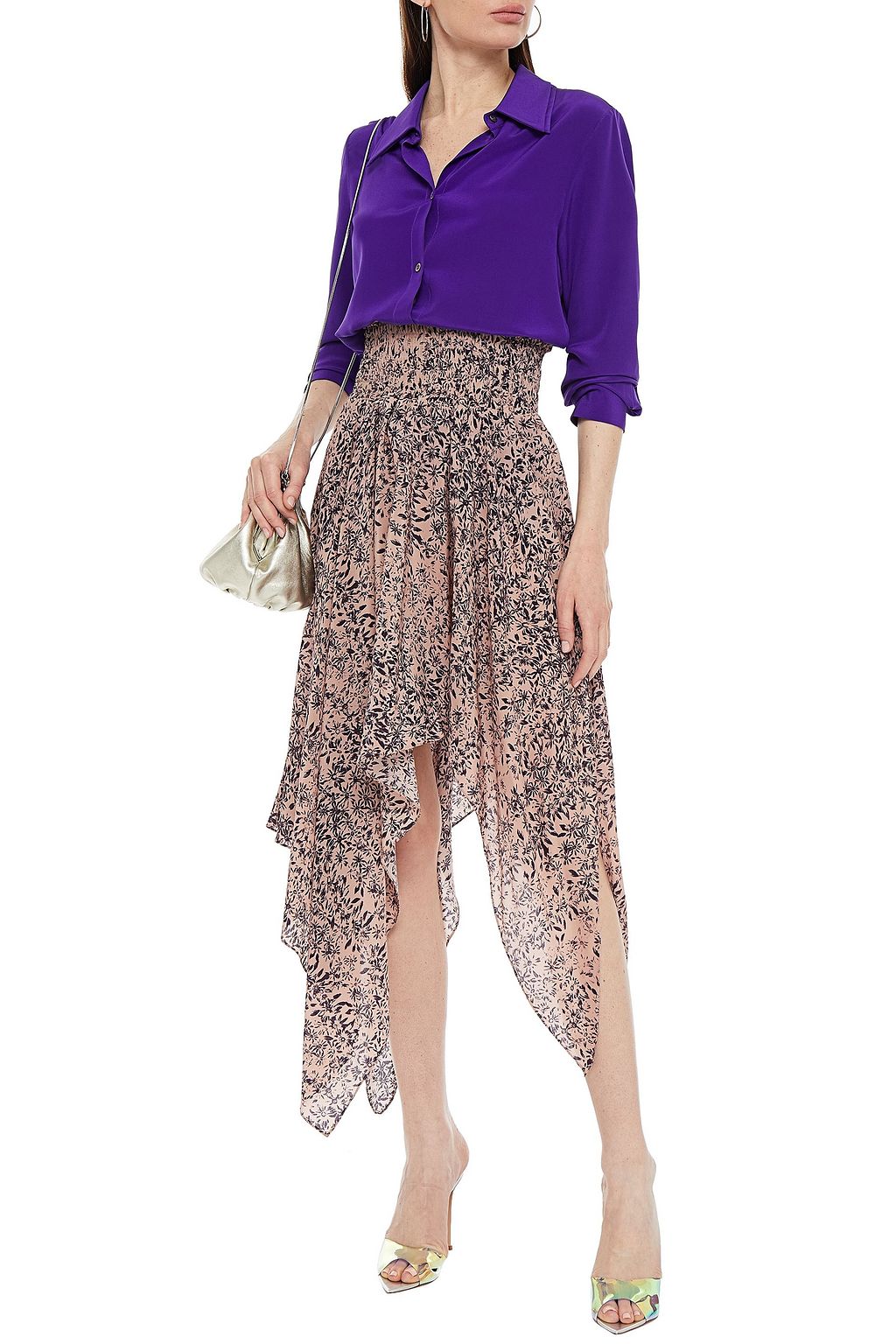 REDEMPTION Asymmetric floral-print silk crepe de chine skirt
