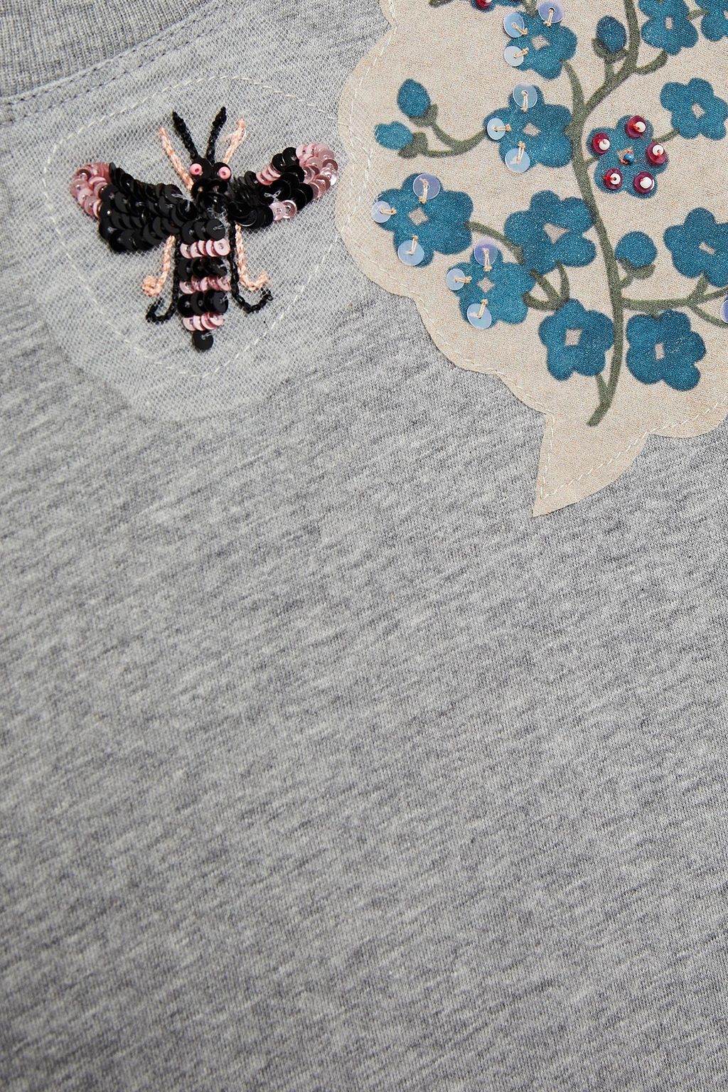REDVALENTINO Embellished appliquéd mélange cotton-jersey T-shirt