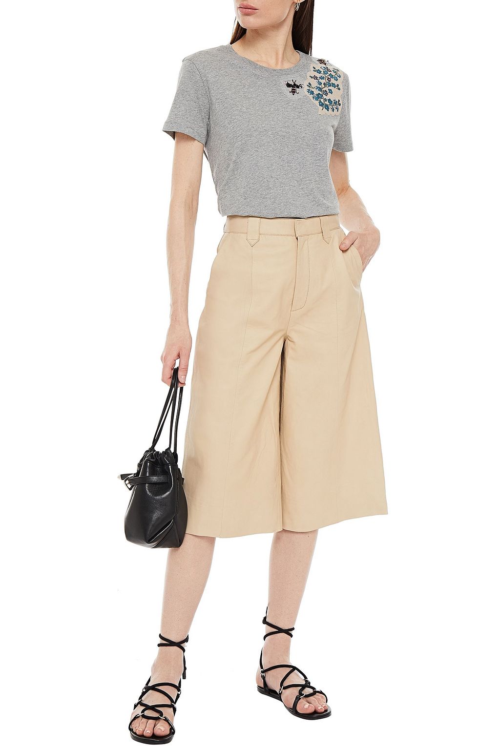 REDVALENTINO Embellished appliquéd mélange cotton-jersey T-shirt