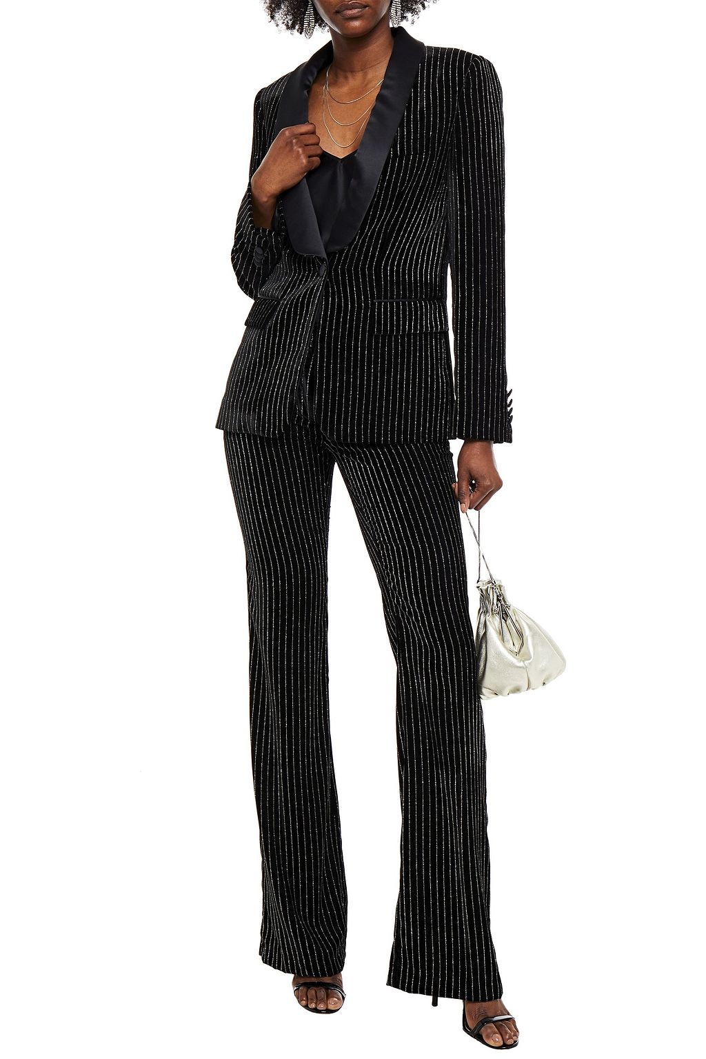 REDEMPTION Metallic striped velvet bootcut pants
