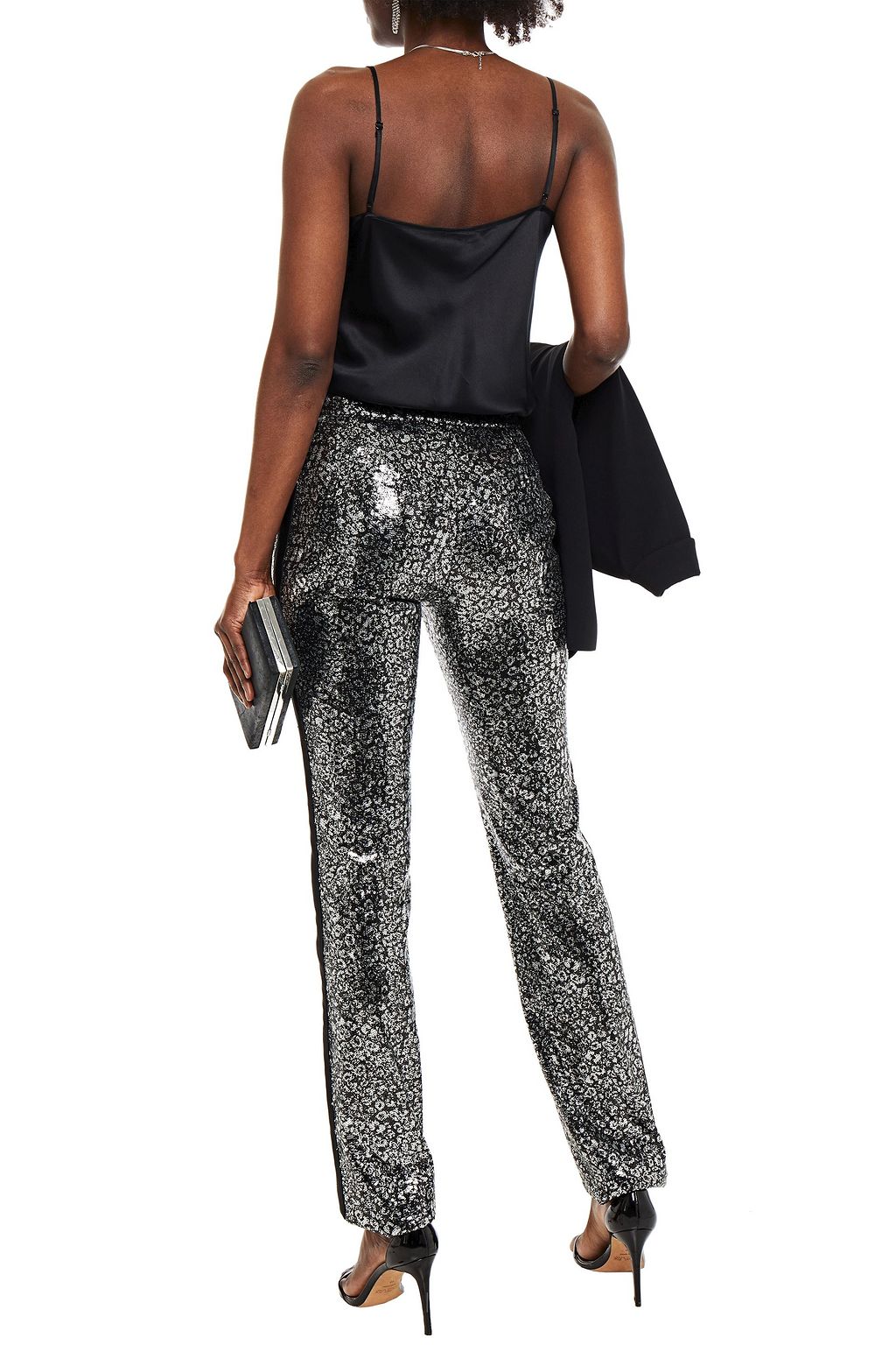 REDEMPTION Satin-trimmed sequined tulle slim-leg pants