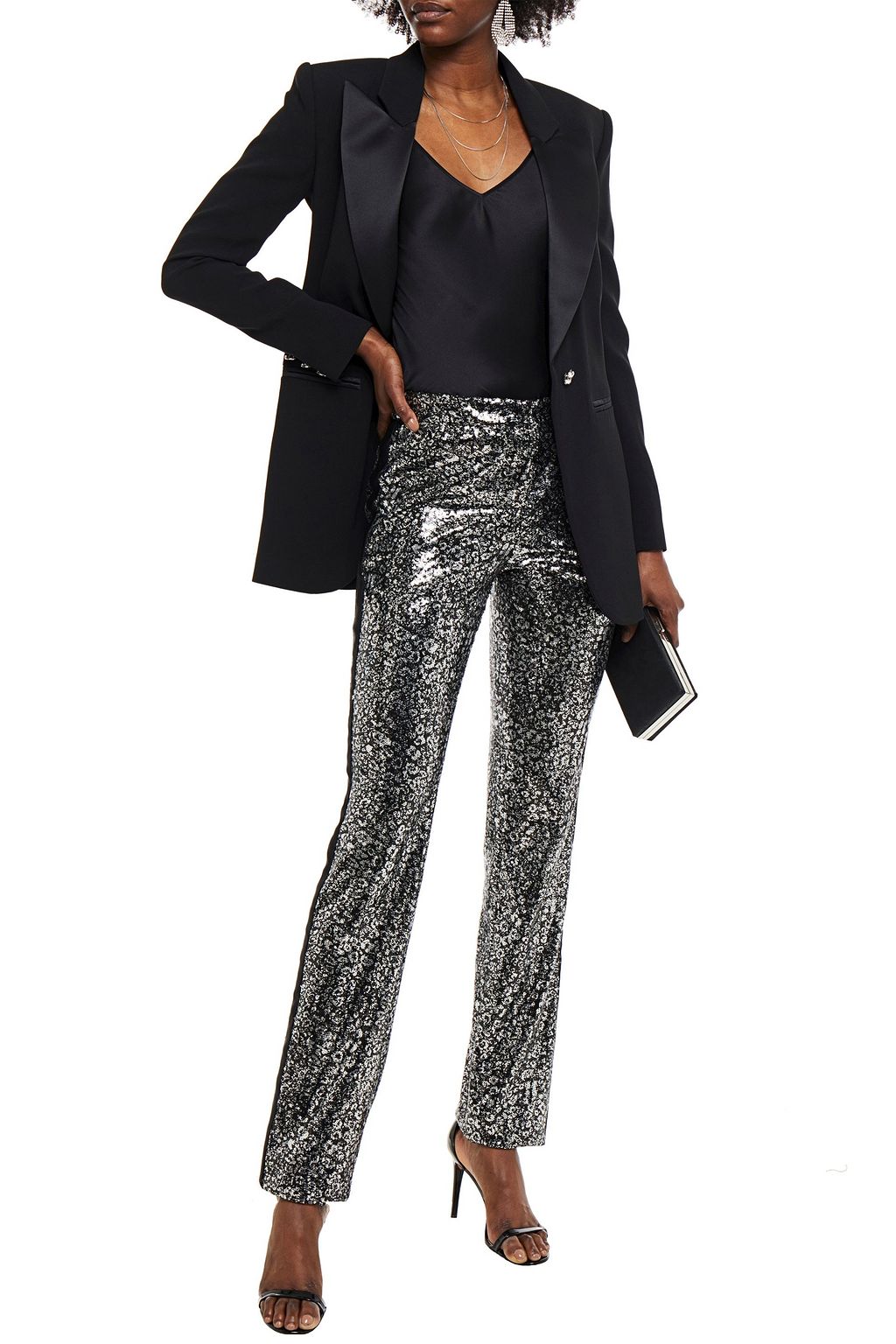 REDEMPTION Satin-trimmed sequined tulle slim-leg pants