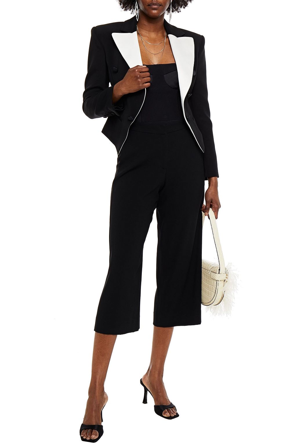 REDEMPTION Spencer satin-trimmed two-tone crepe blazer