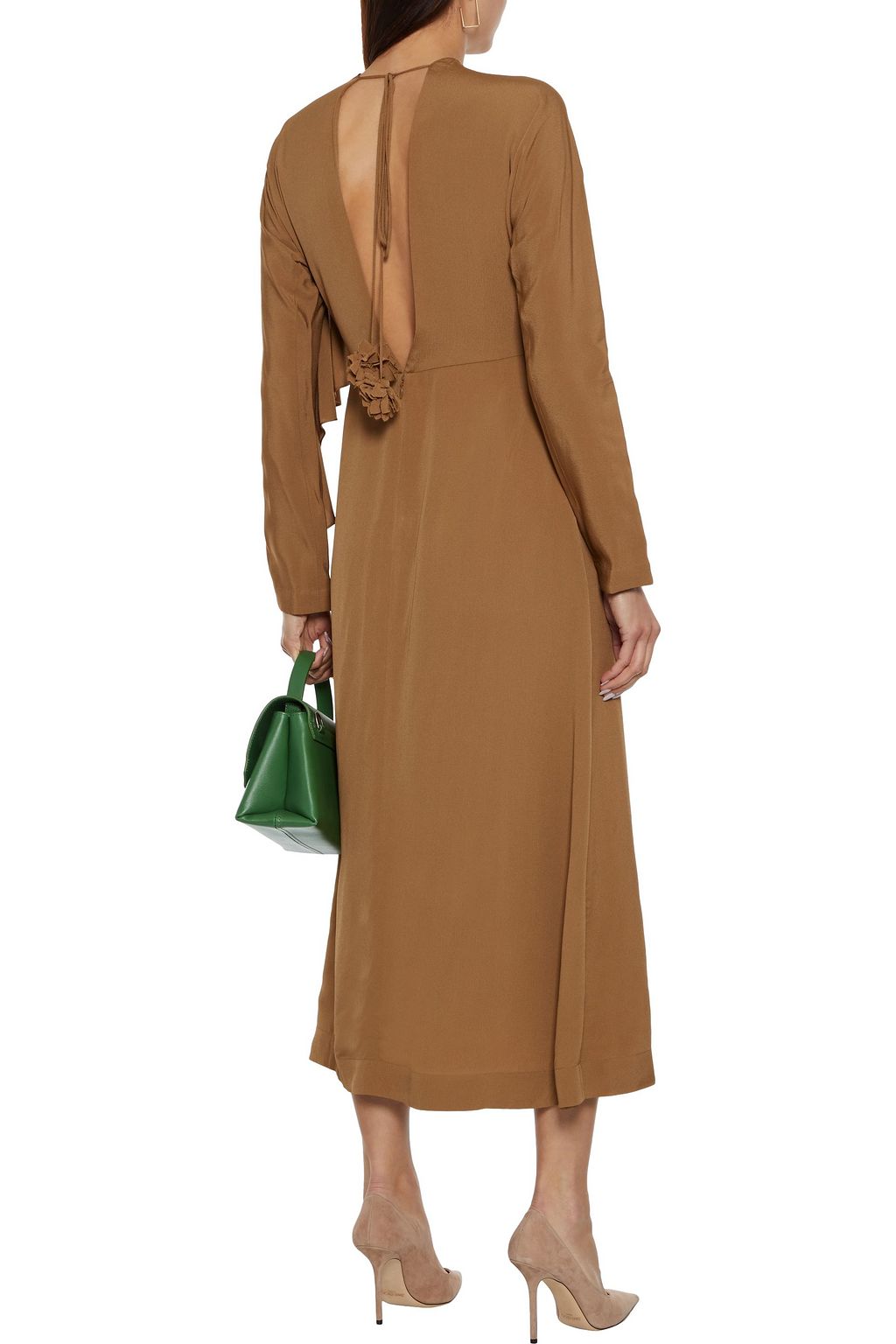 VICTORIA BECKHAM Tie-back ruffled cutout crepe de chine midi dress