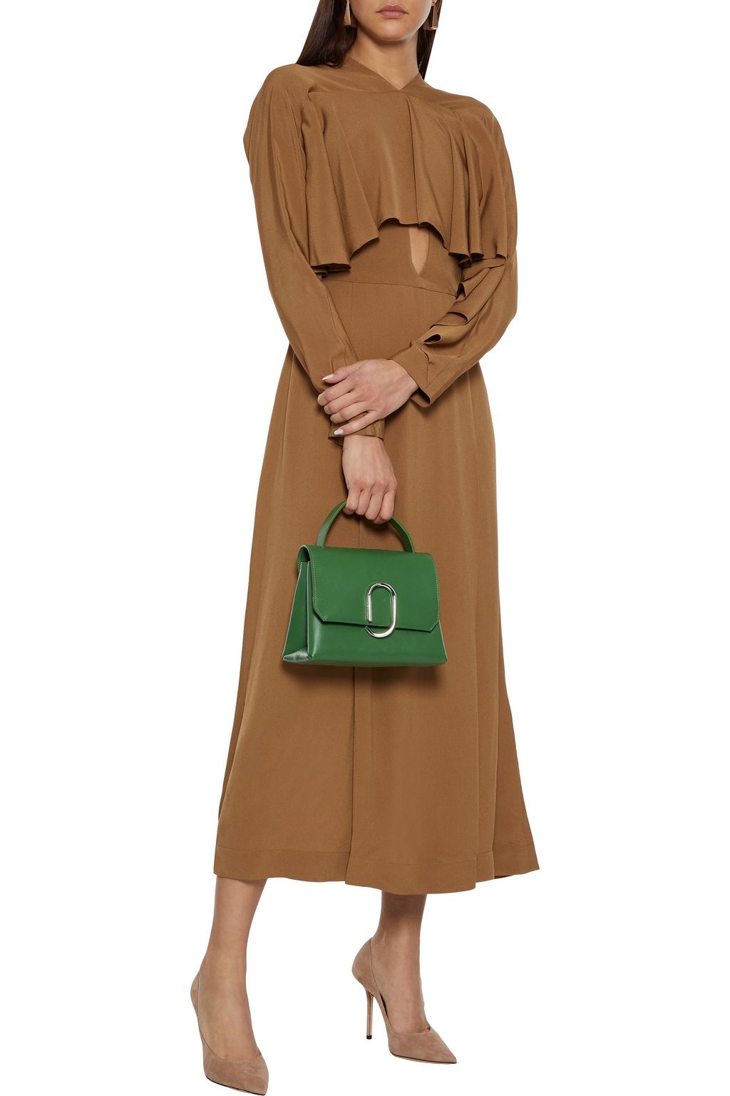 VICTORIA BECKHAM Tie-back ruffled cutout crepe de chine midi dress