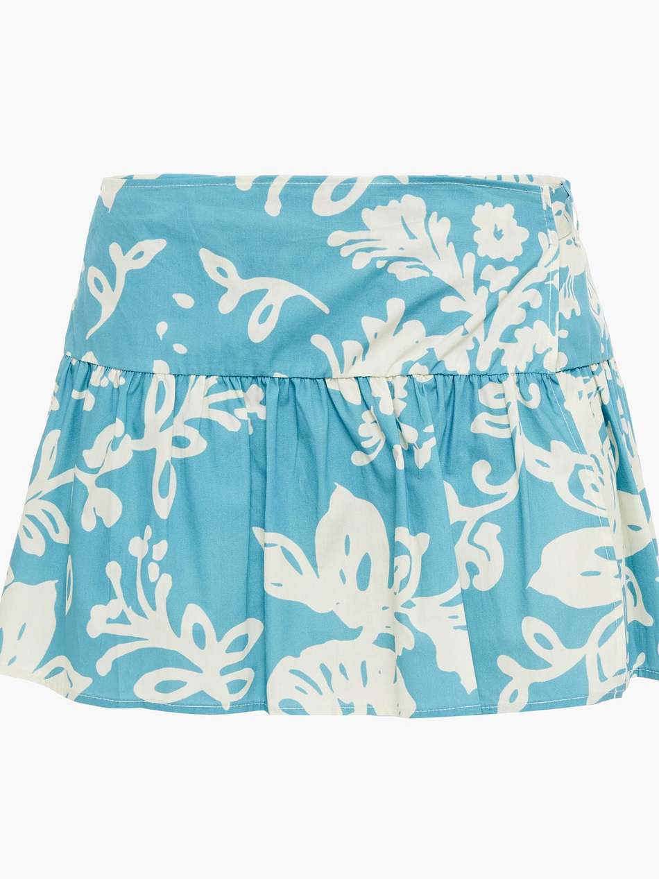skirt-effect printed cotton-poplin shorts