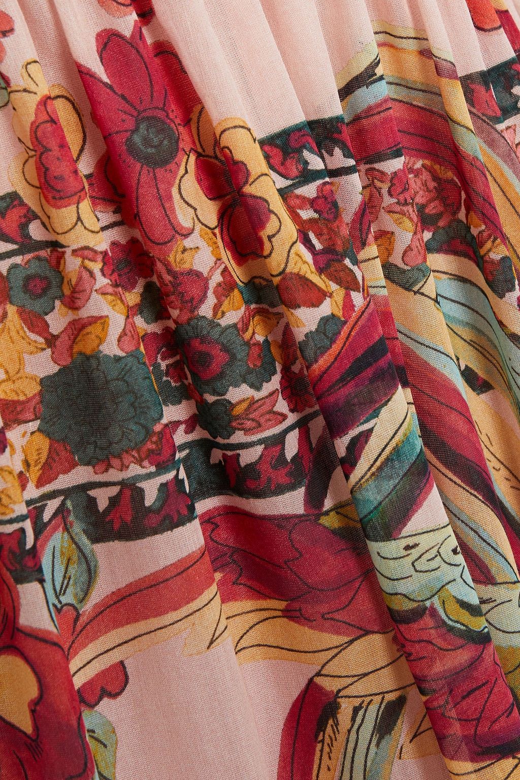 REDVALENTINO Shirred printed cotton and silk-blend voile midi dress