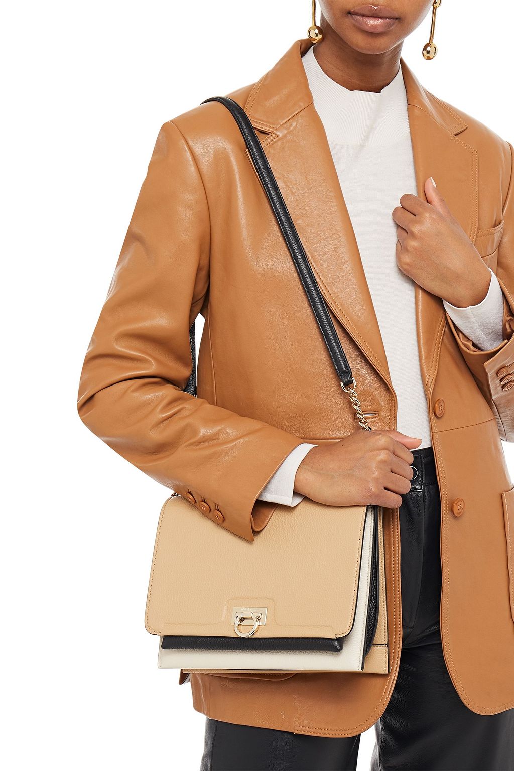 FERRAGAMO Trifolio color-block pebbled-leather shoulder bag