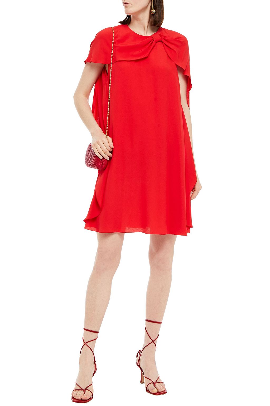 REDVALENTINO Cape-effect knotted crepe de chine mini dress
