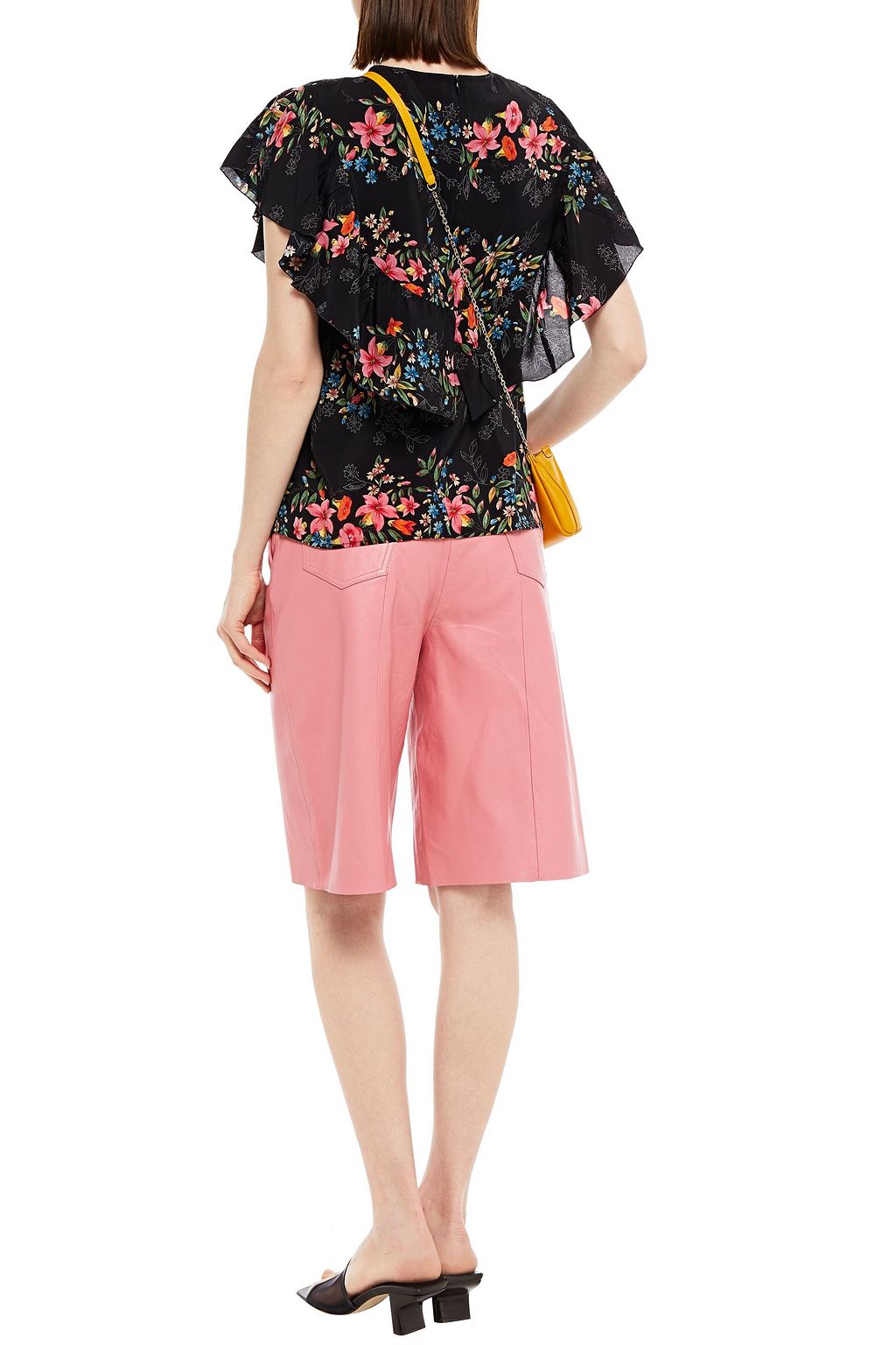 REDVALENTINO Ruffled floral-print silk crepe de chine top