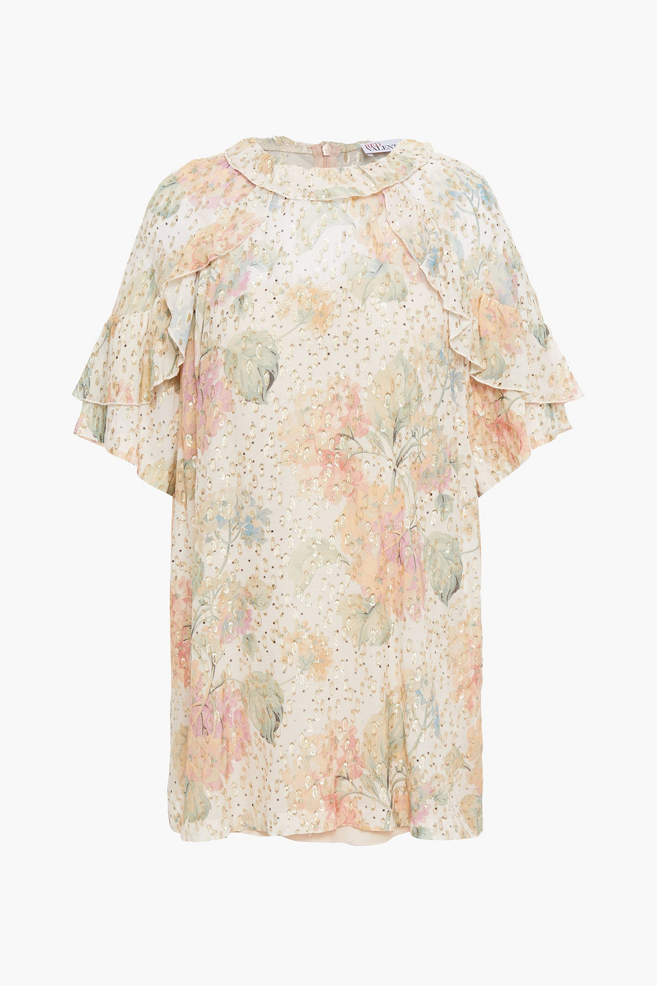REDValentino - Ruffled metallic floral-print fil coupé chiffon blouse - Pink
