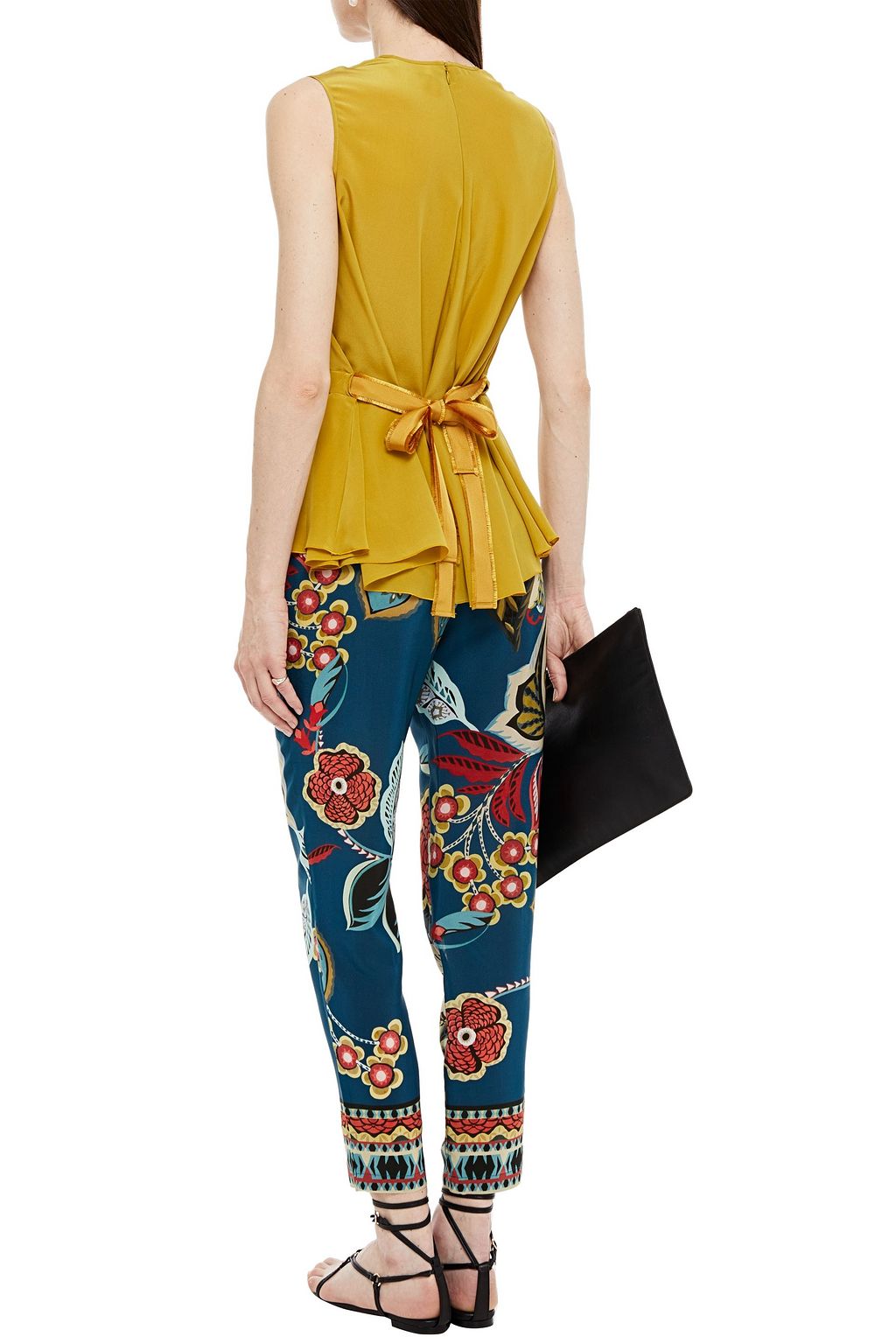 REDVALENTINO Gathered bow-detailed silk crepe de chine top