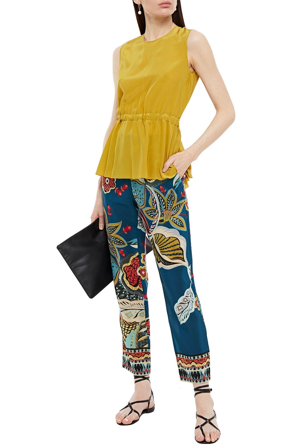 REDVALENTINO Gathered bow-detailed silk crepe de chine top