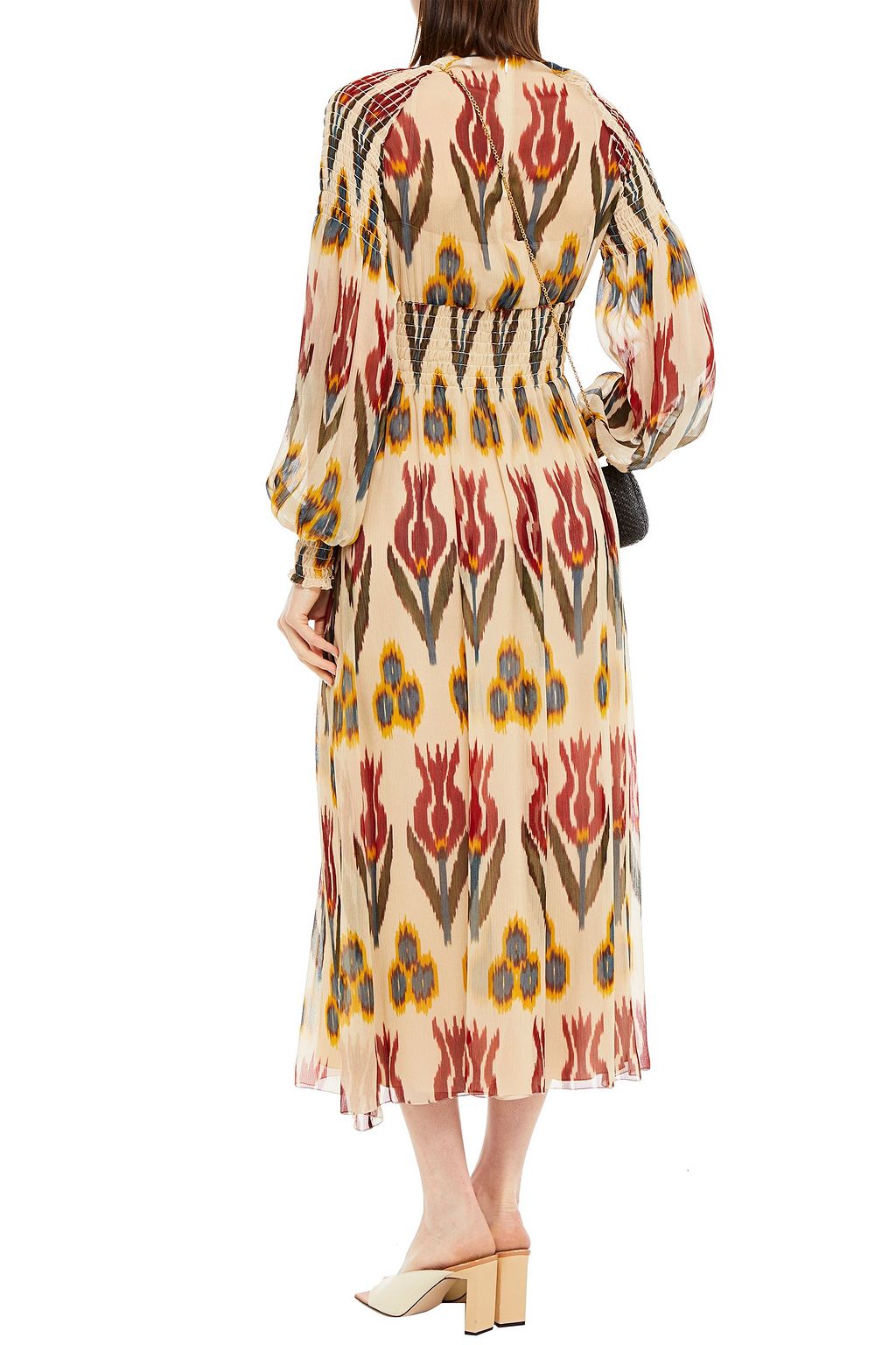 REDVALENTINO Shirred printed silk-georgette midi dress