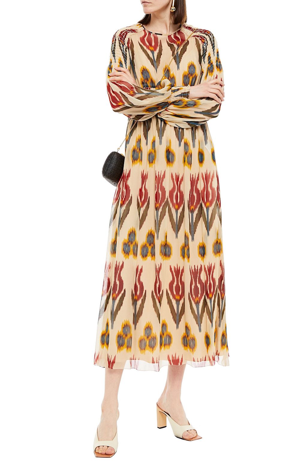 REDVALENTINO Shirred printed silk-georgette midi dress