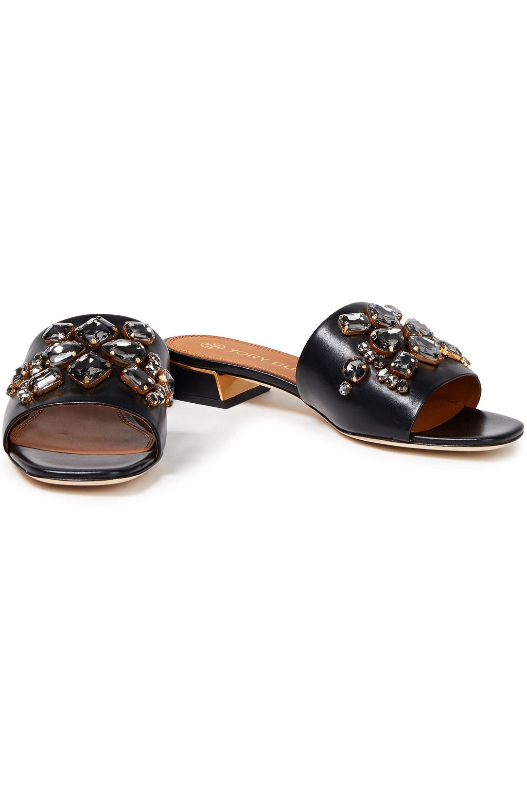TORY BURCH Crystal-embellished leather mules