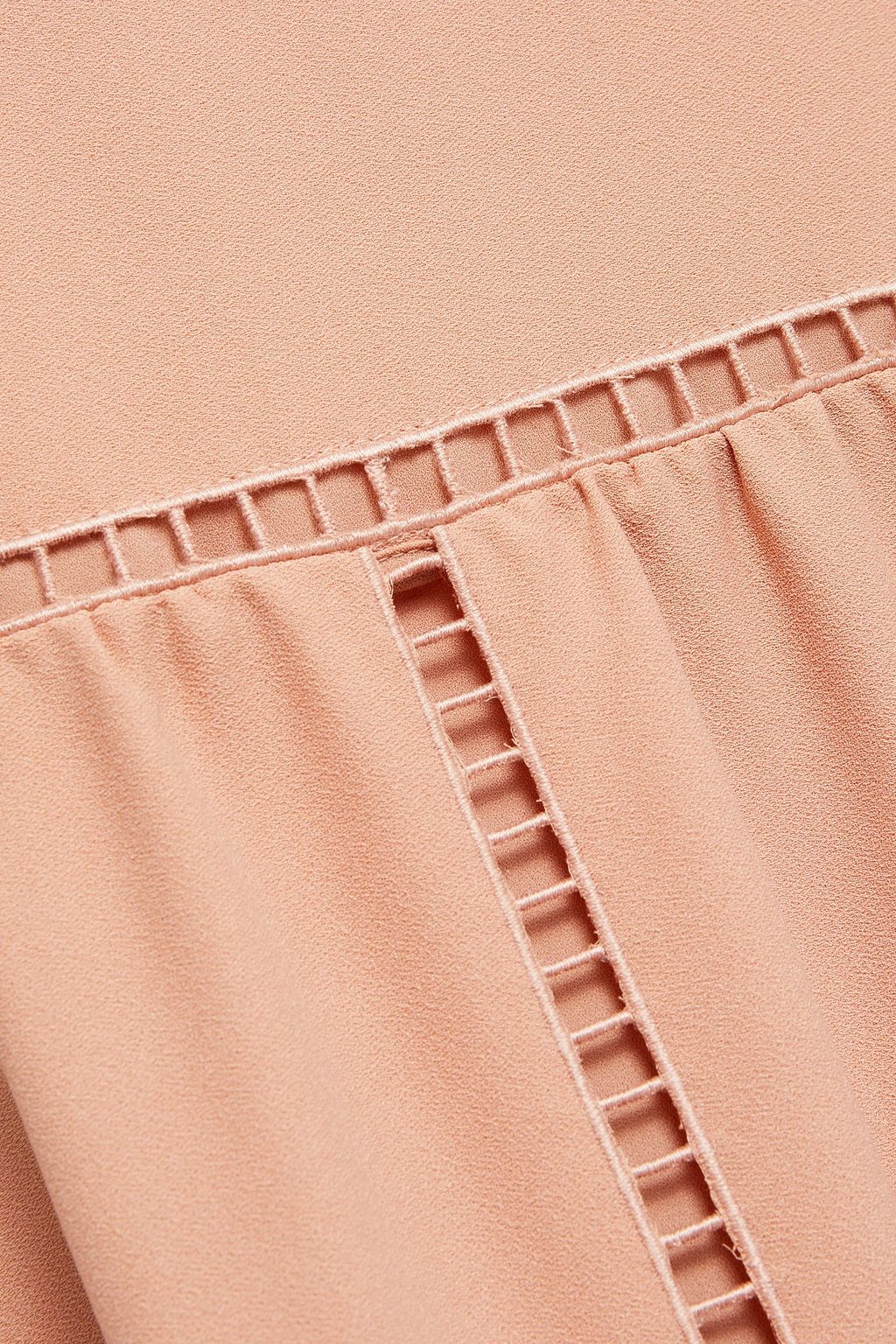 REDVALENTINO Lattice-trimmed gathered satin-crepe maxi dress