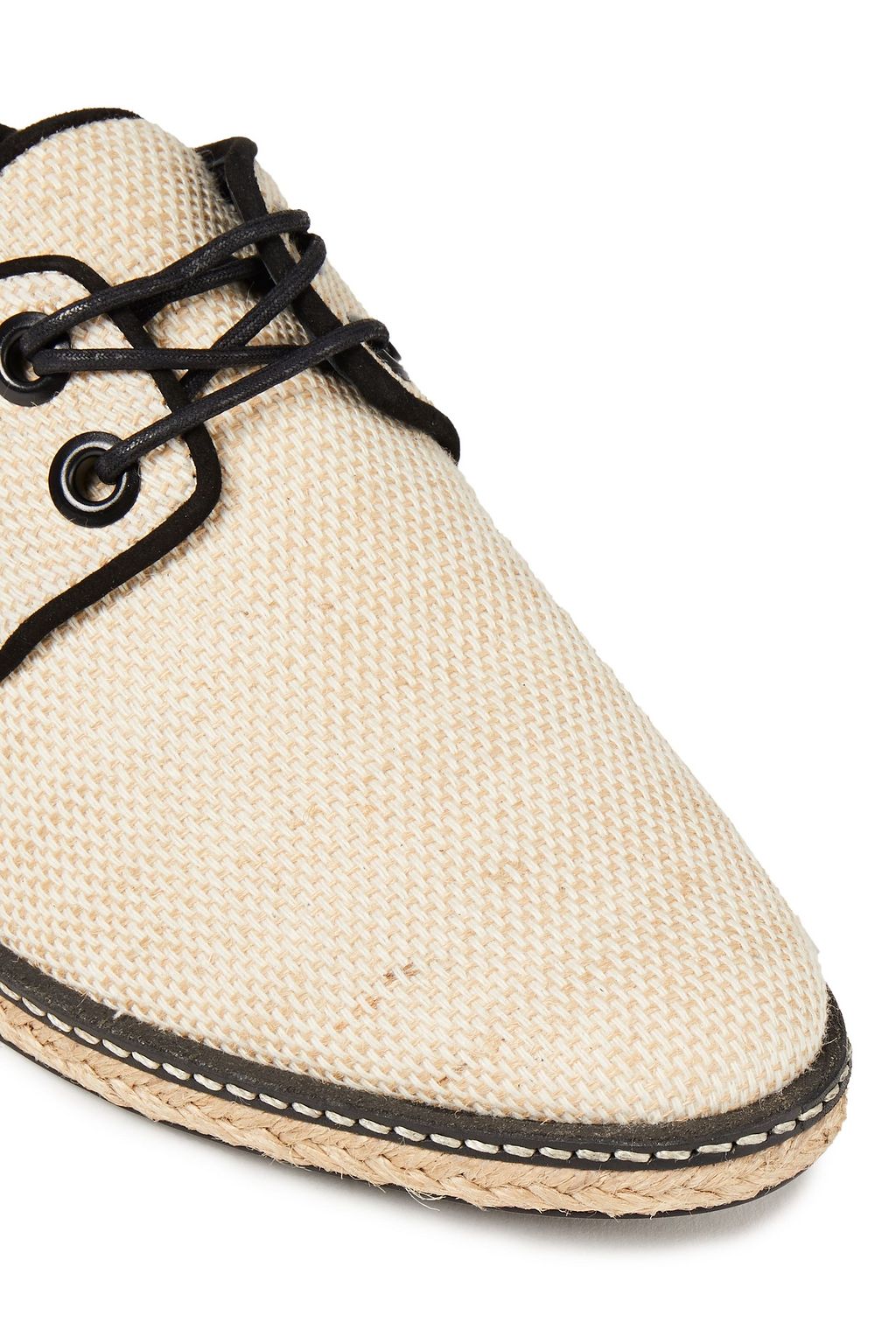 TORY BURCH Suede-trimmed linen and cotton-blend canvas brogues