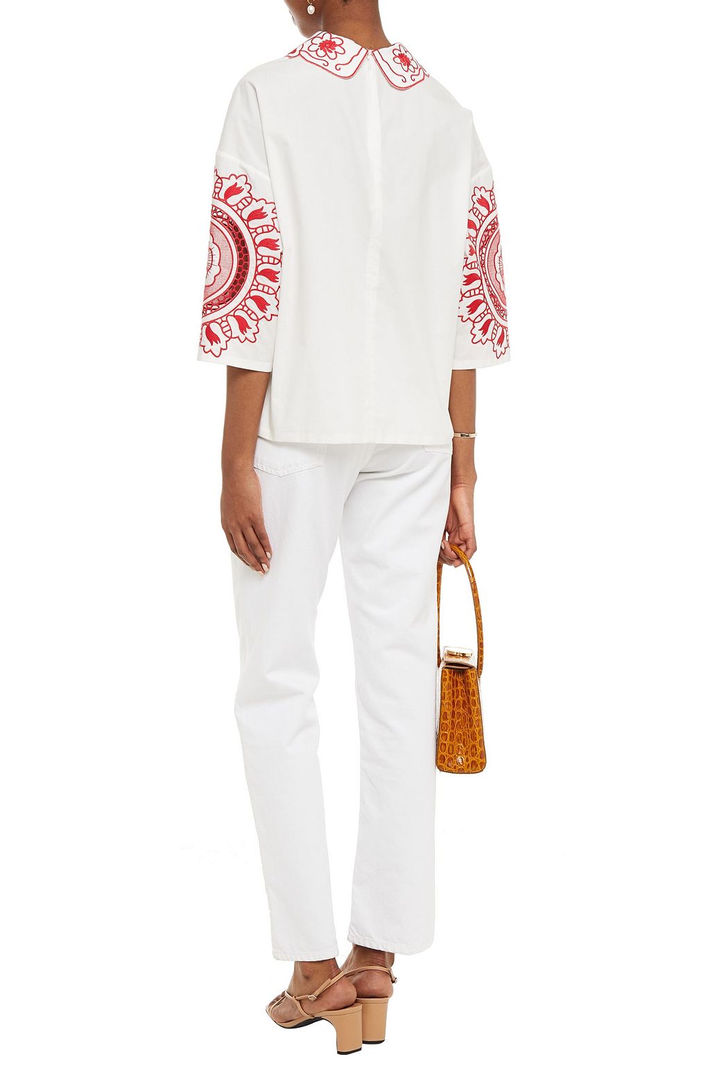 REDVALENTINO Embroidered cotton-poplin blouse