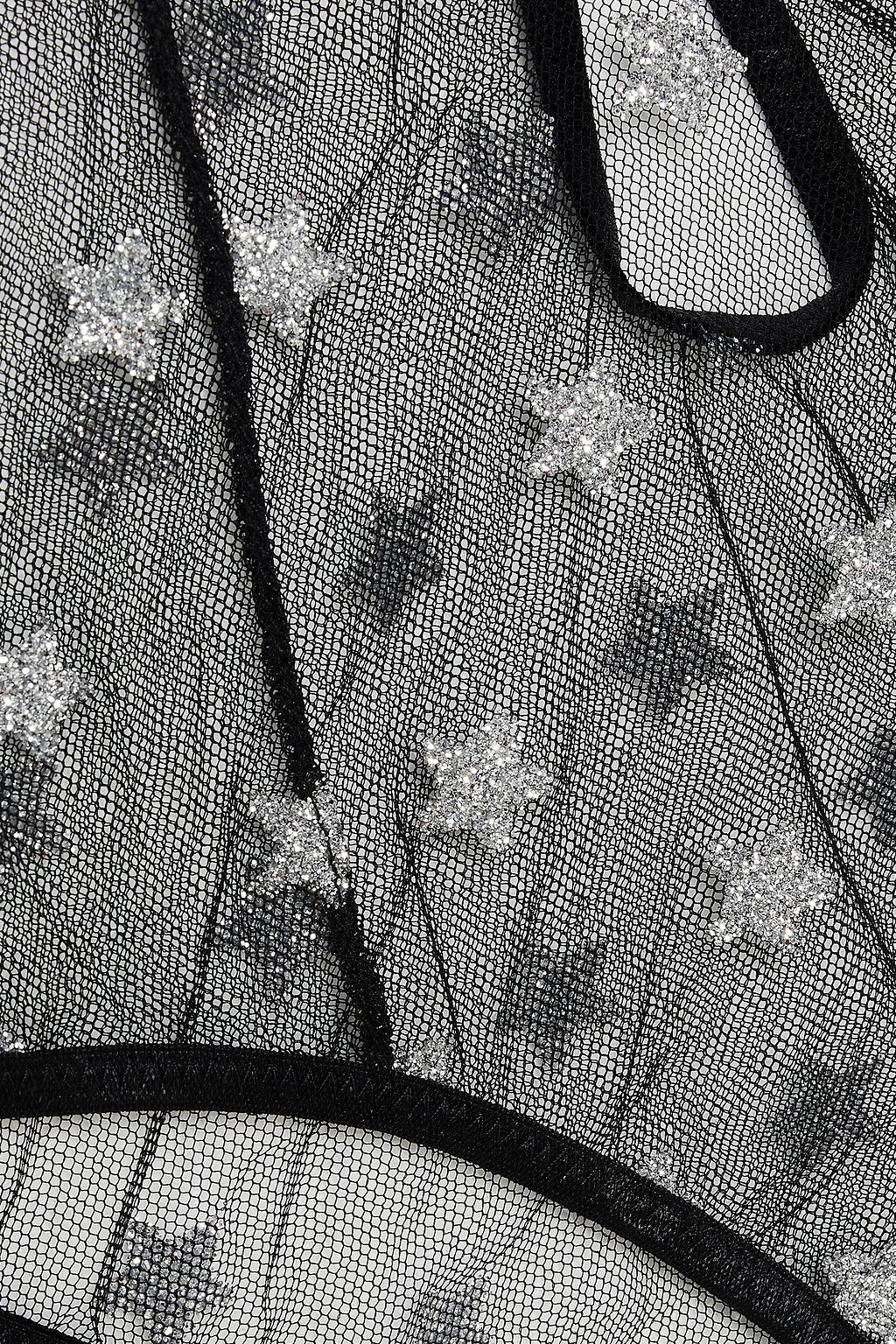 LE PETIT TROU Jeu satin-trimmed glittered stretch-tulle high-rise briefs