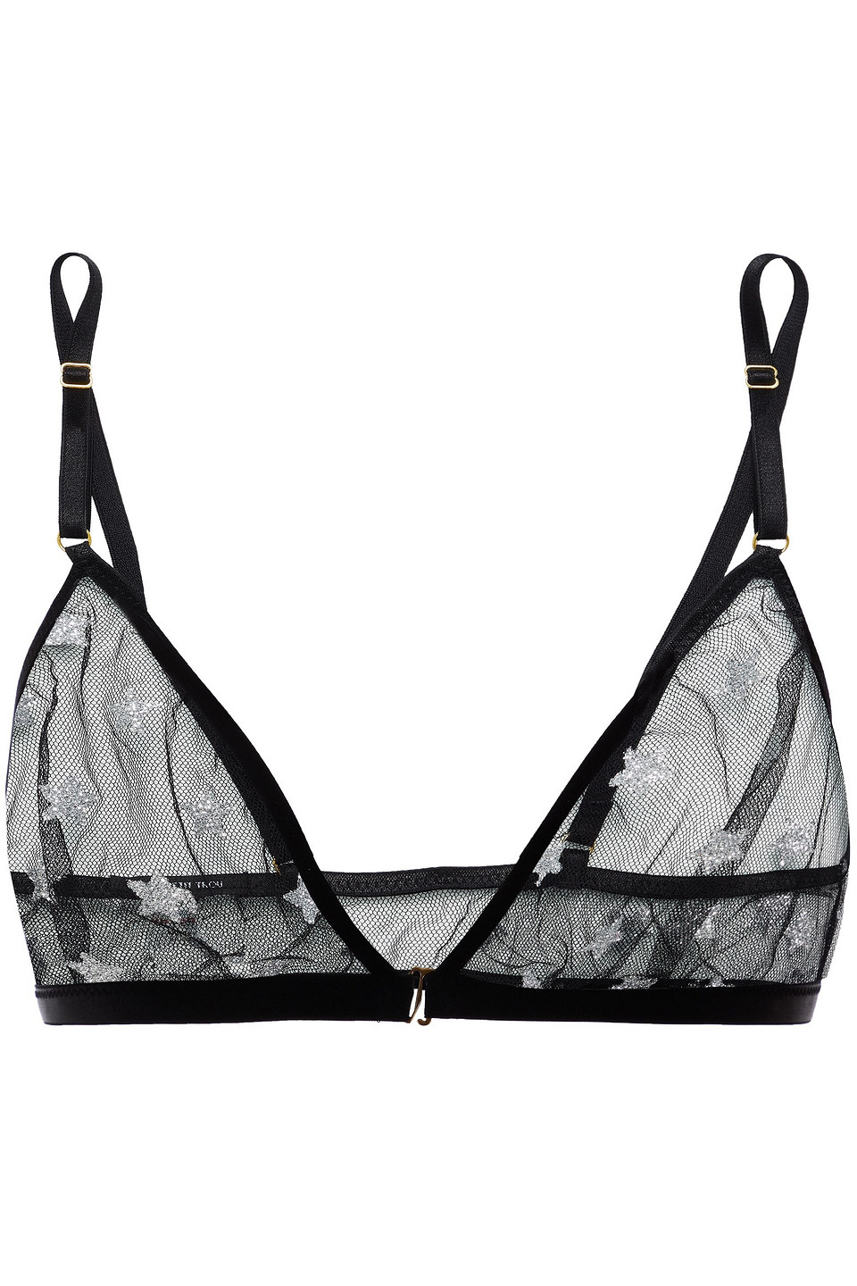 Le Petit Trou Woman Glitter-embellished Tulle Soft-cup Triangle Bra Black Size M