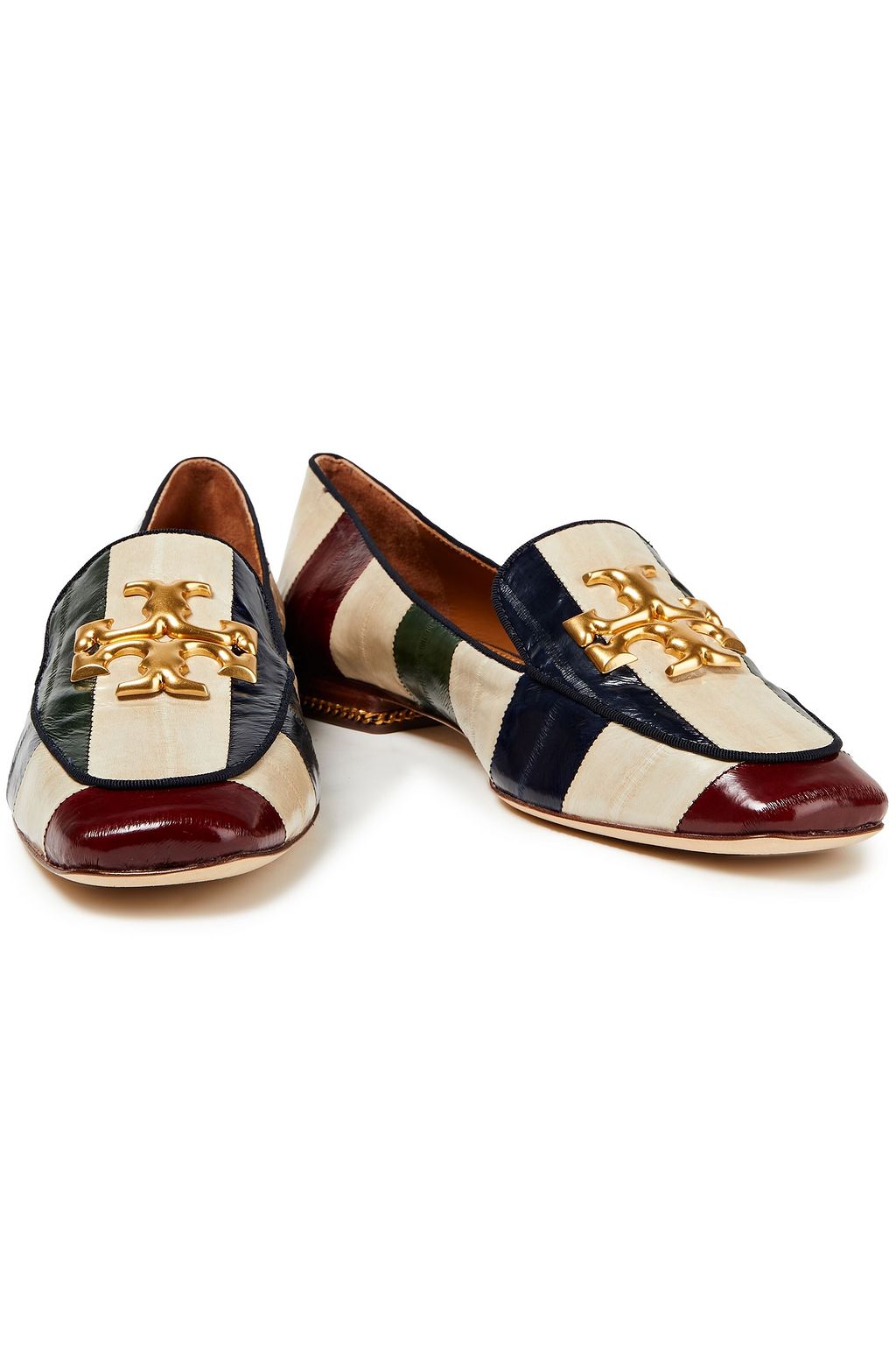 TORY BURCH Loafers aus Aalleder in Colour-Block-Optik mit Verzierung