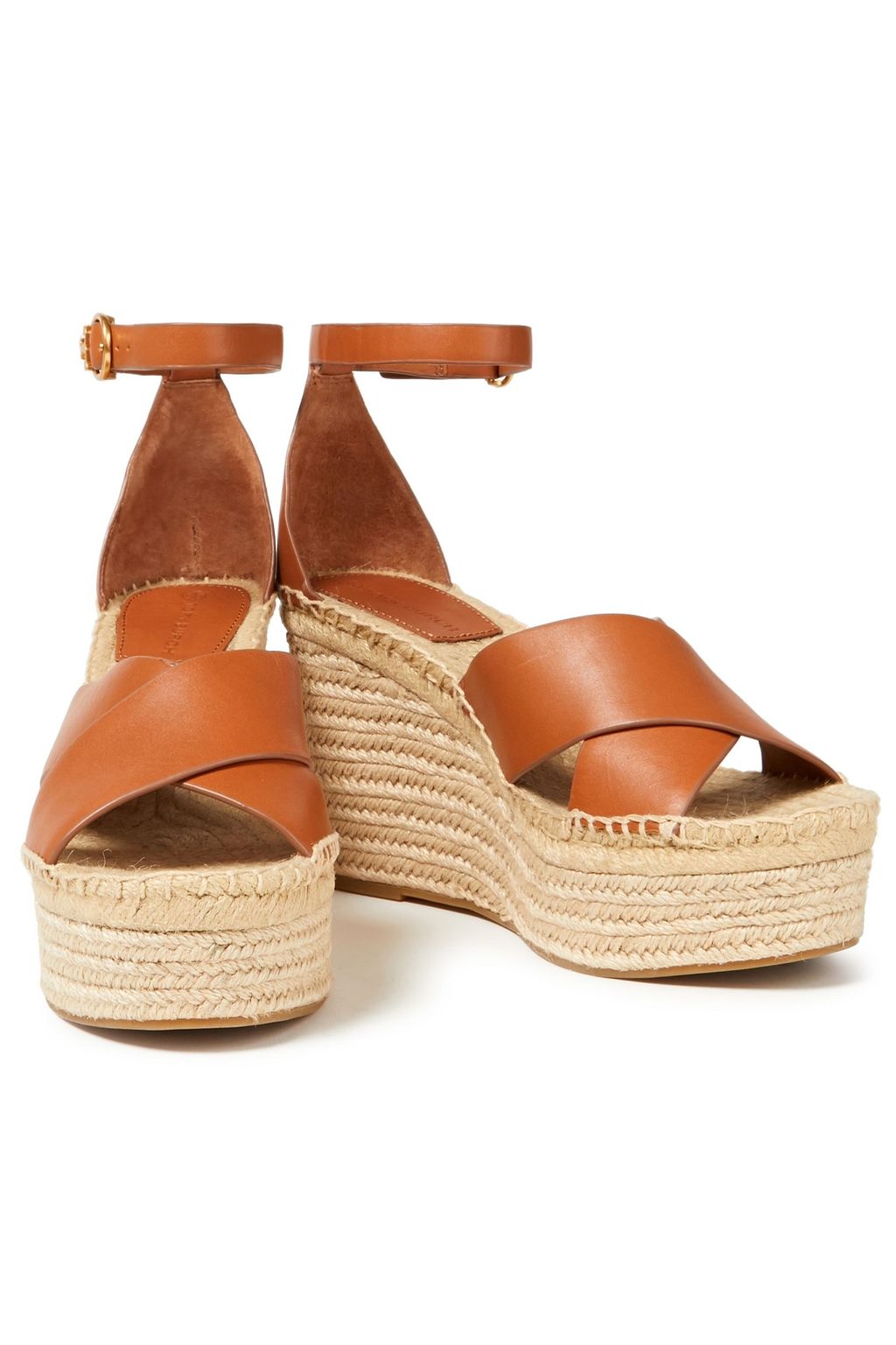 TORY BURCH Leather platform wedge espadrilles