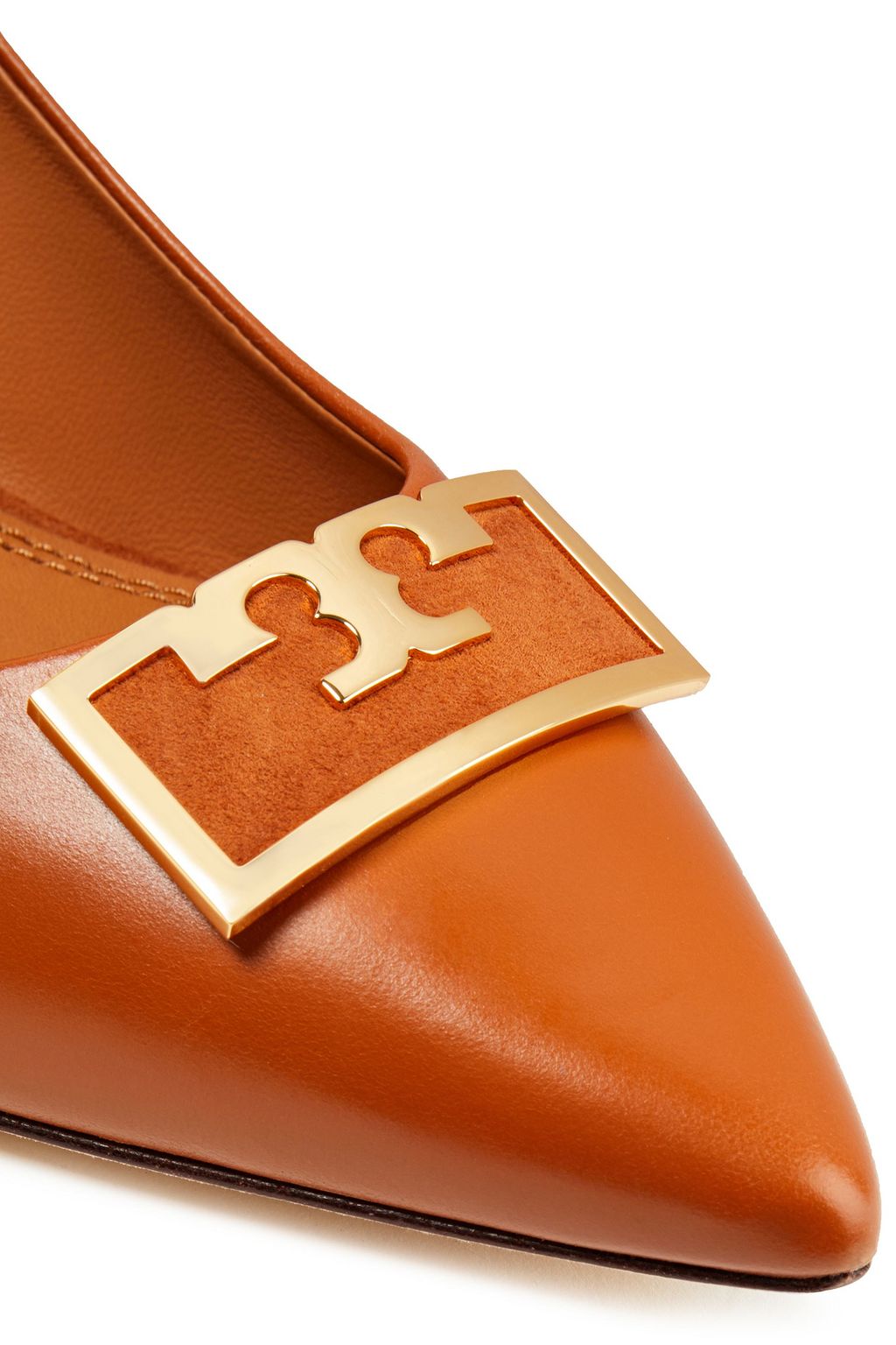 TORY BURCH Embellished suede-trimmed leather pumps
