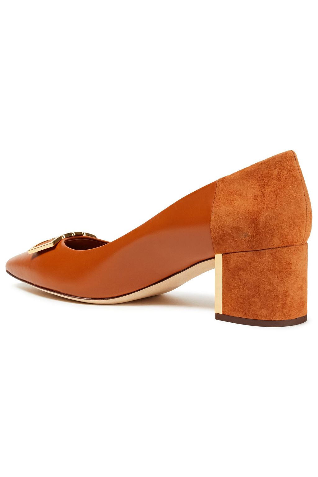 TORY BURCH Embellished suede-trimmed leather pumps