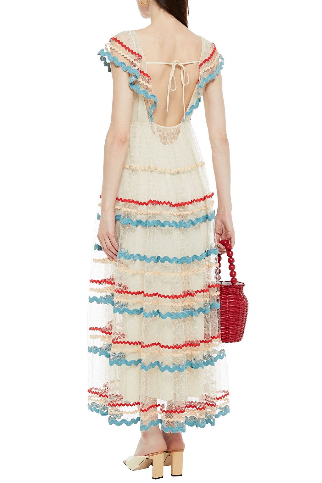 REDVALENTINO Rickrack-trimmed ruffled point d'esprit midi dress
