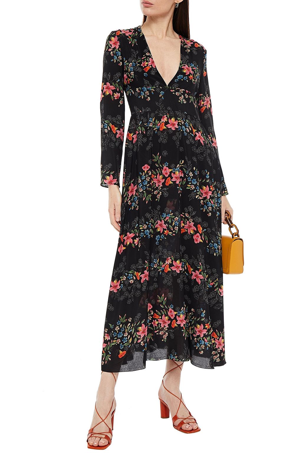 REDVALENTINO Floral-print silk crepe de chine midi dress