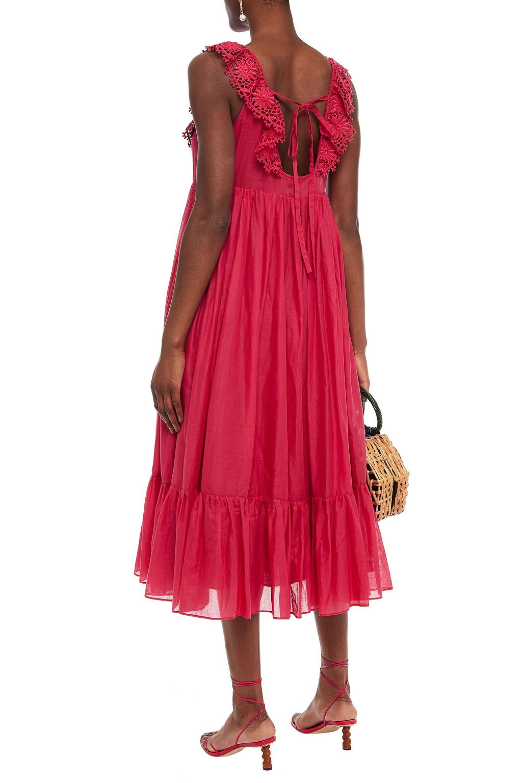 REDVALENTINO Guipure lace-paneled cotton-voile midi dress