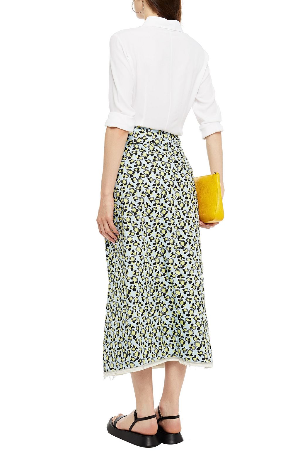 MARNI Knotted printed cotton and linen-blend midi skirt