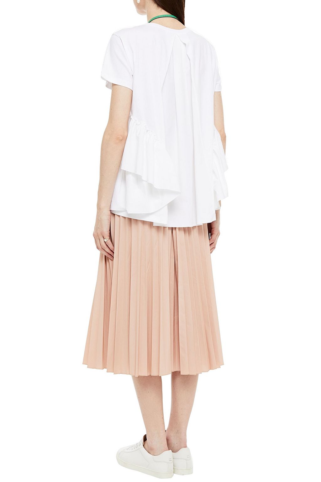 REDVALENTINO Ruffled cotton-poplin and jersey top
