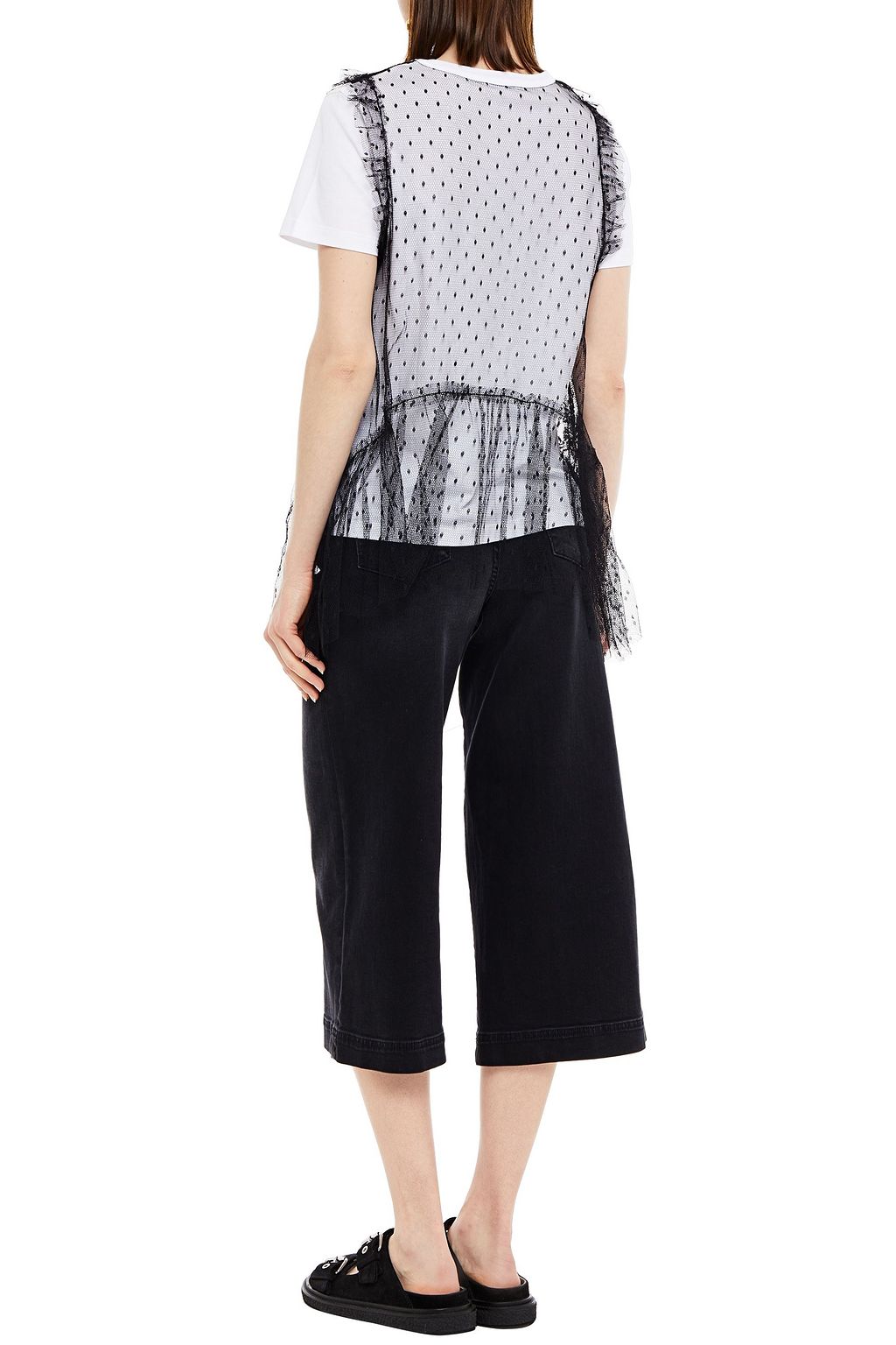 REDVALENTINO Layered lace, cotton-jersey and point d'esprit top