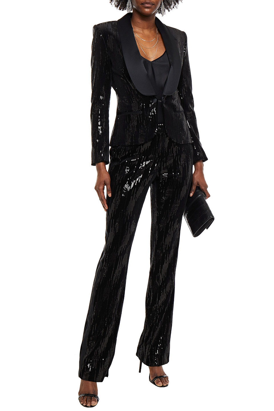 Redemption Satin-trimmed Sequined Velvet Blazer In Black