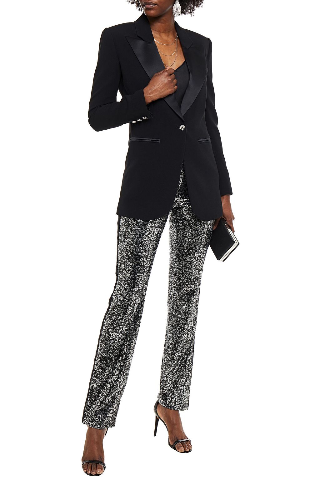 REDEMPTION Satin-trimmed crepe tuxedo jacket