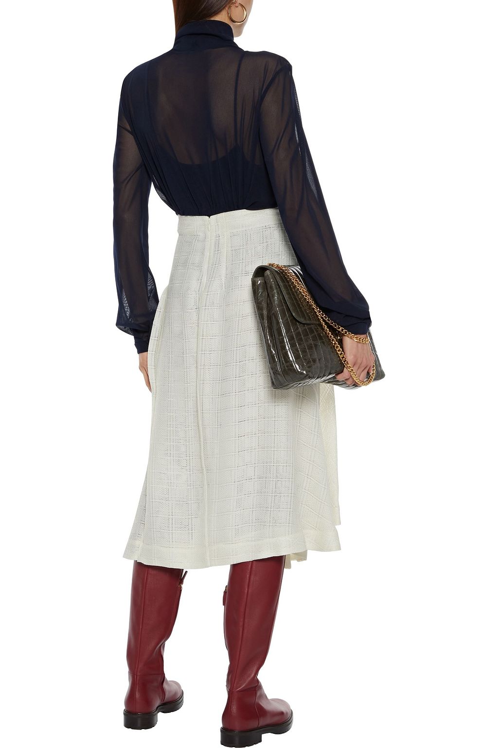 VICTORIA BECKHAM Gathered stretch-tulle turtleneck blouse