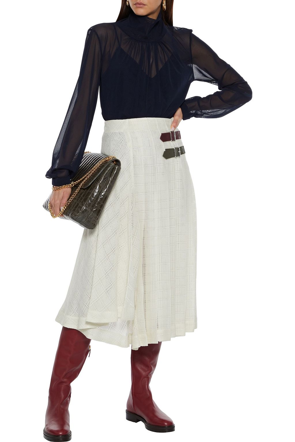 VICTORIA BECKHAM Gathered stretch-tulle turtleneck blouse