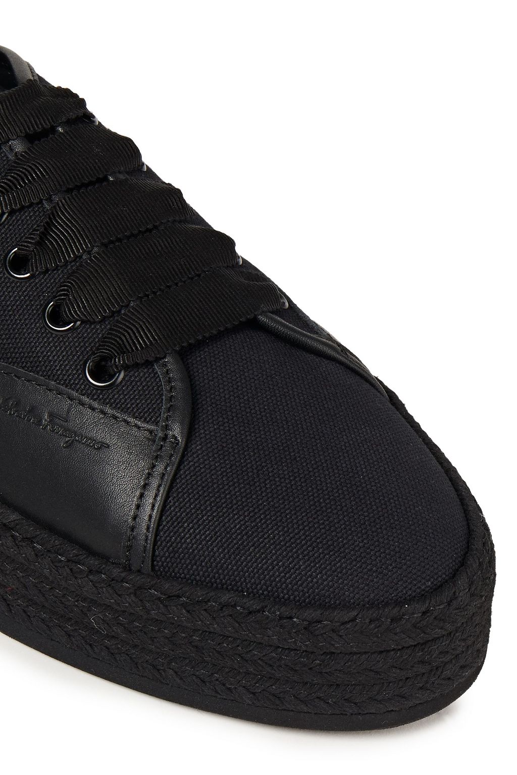 FERRAGAMO Leather-trimmed canvas platform espadrille sneakers