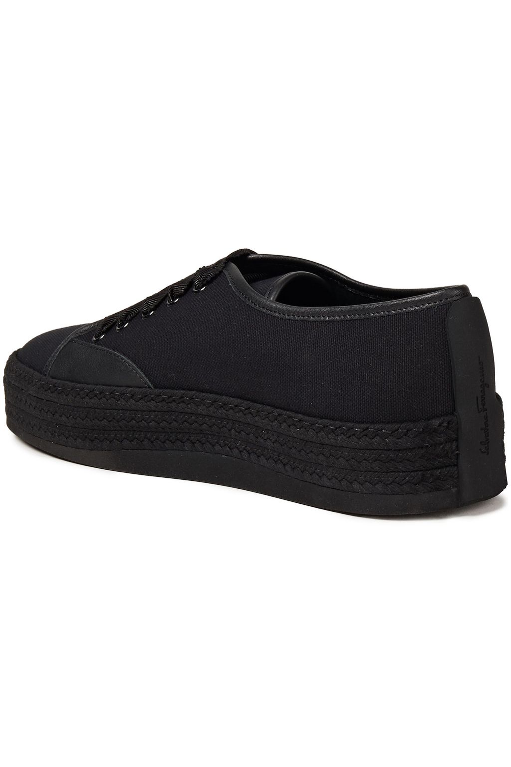 FERRAGAMO Leather-trimmed canvas platform espadrille sneakers