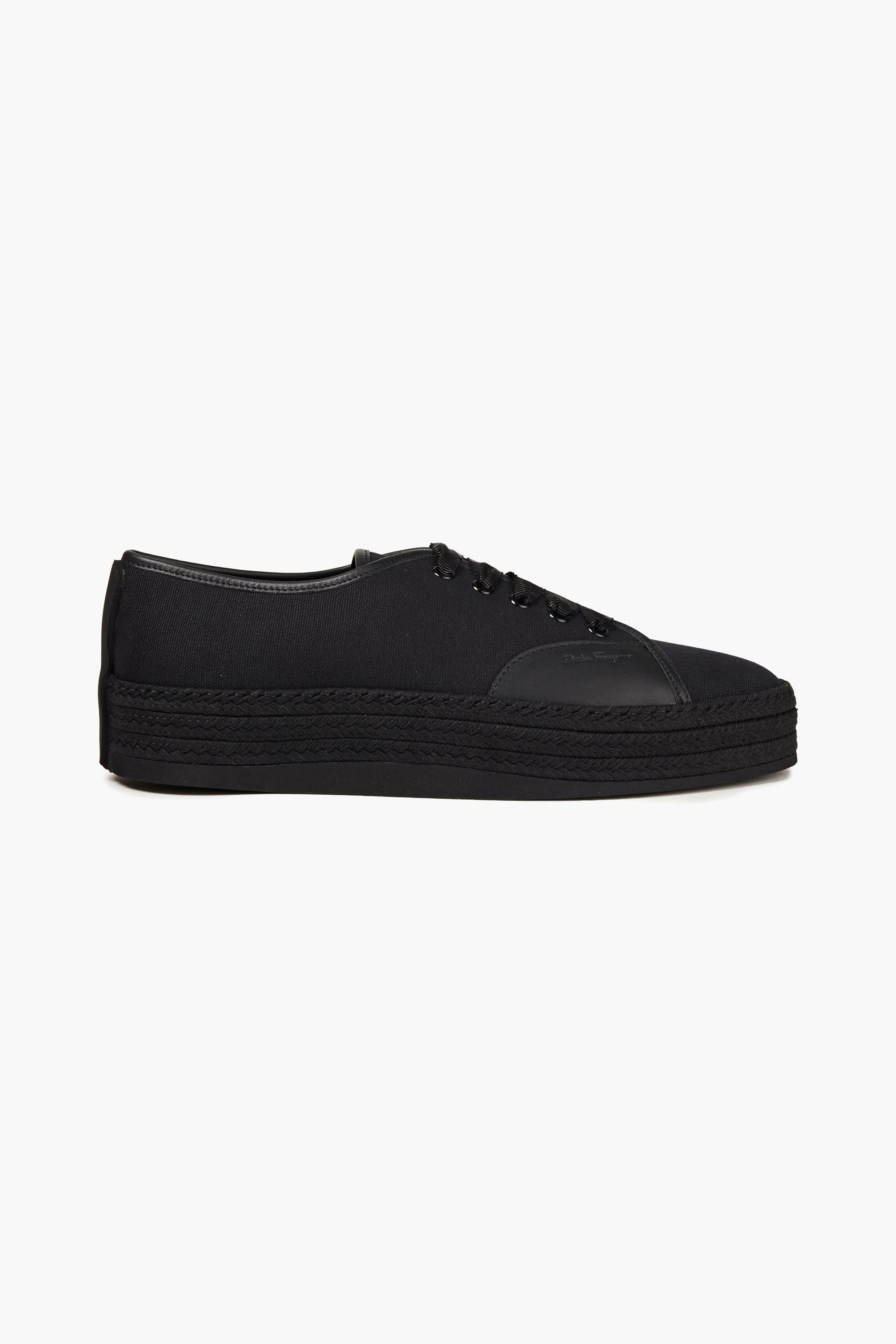 Ferragamo Leather-trimmed canvas platform espadrille sneakers
