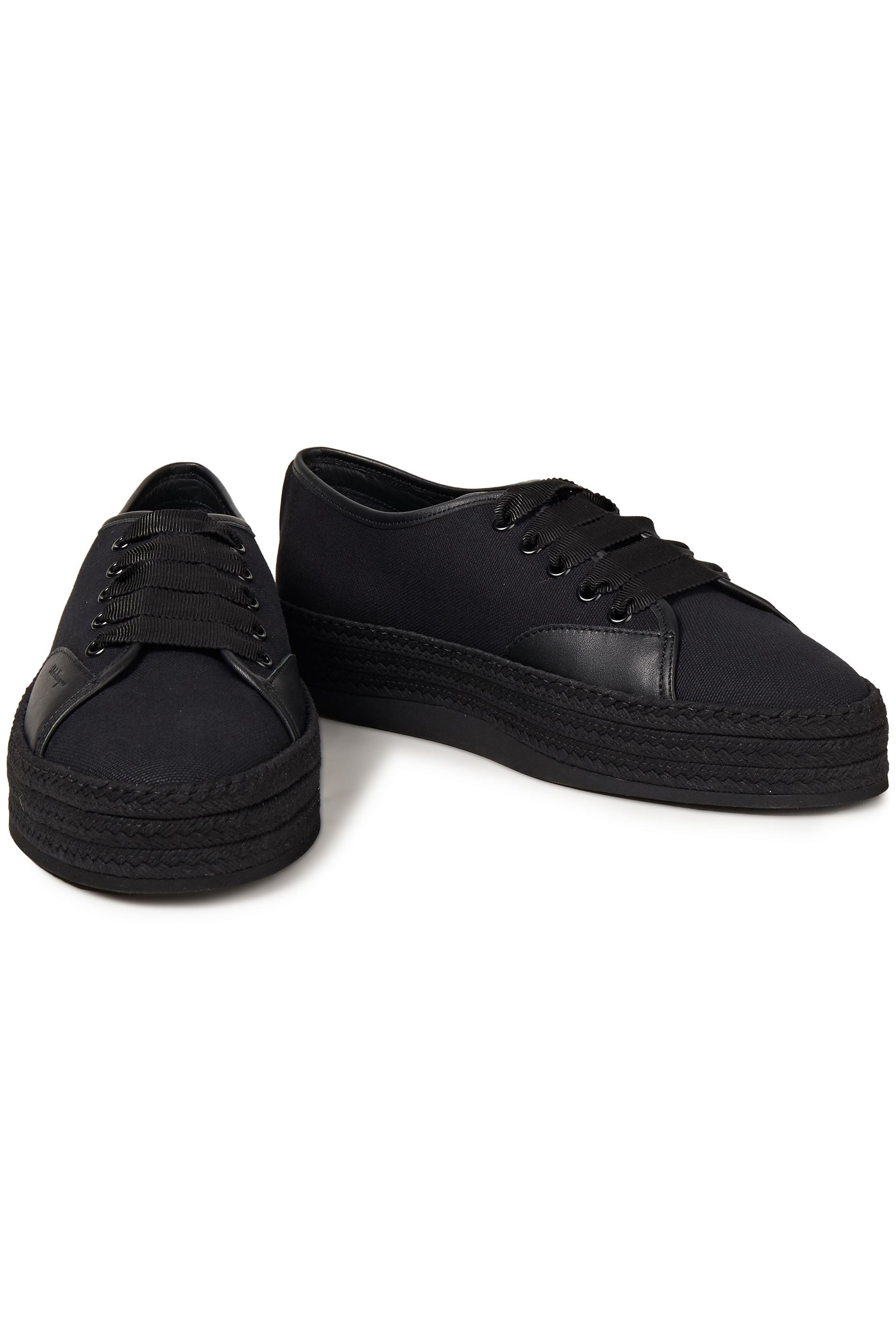 Ferragamo Leather-trimmed canvas platform espadrille sneakers thumbnail