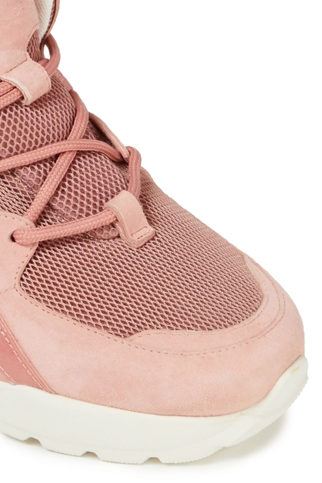 FERRAGAMO Skylar patent leather-trimmed suede and mesh sneakers
